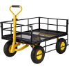 Nagy teherbírású acélvázas kerti szállítókocsi 112 x 75 cm-es rakfelülettel – 544 kg kapacitás, 33 cm átmérőjű gumikkal, 2 az 1-ben platós és rácsos kialakítás, vontatható markolattal