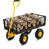 Nagy teherbírású acélvázas kerti szállítókocsi – 408 kg kapacitású összecsukható kézikocsi, 96 x 51 cm-es rácsos platóval, 25 cm-es levegővel töltött gumikerékkel, lecsatolható oldalfallal, 2 méteres húzókötéllel