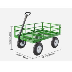   Extra nagy teherbírású 3 az 1-ben acél kerti kézikocsi 544 kg kapacitás, lehajtható oldalfalak, 360°-ban forgó első kerekekkel, 110x75 cm platóméret