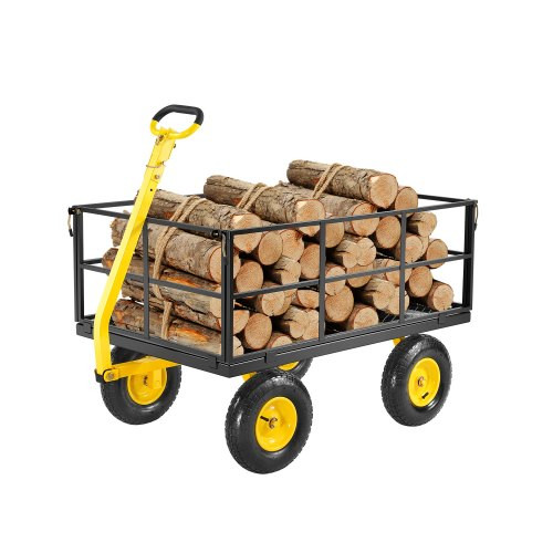 Extra nagy teherbírású acél kerti kézikocsi - 635 kg kapacitás, 3 az 1-ben átalakítható kivitel, 116,8 x 76 cm-es rakfelület, 43 cm magas oldalfalakkal, 180°-ban forgatható fogantyúval