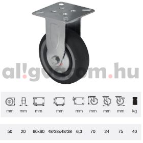   FDPE 0501 1001, Fix kerék, 50 mm, 40 kg teherbírás, talpas felfogatás