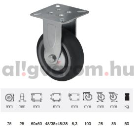   FDPE 0751 1001, Fix kerék, 75 mm, 60 kg teherbírás, talpas felfogatás