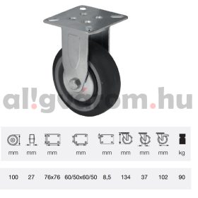   FDPE 1001 1001, Fix kerék, 100 mm, 90 kg teherbírás, talpas felfogatás