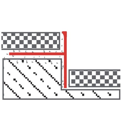 OX Süllyesztett zuhanykabin szegély 10x1500 Bal szálcsiszolt inox Ferde zuhanytábla lejtésképző profil 2%