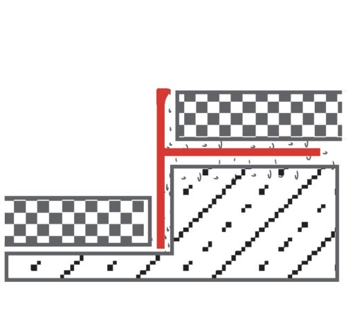 OX Süllyesztett zuhanykabin szegély 10x1500 szálcsiszolt inox Jobb oldal Ferde zuhanytábla lejtésképző profil