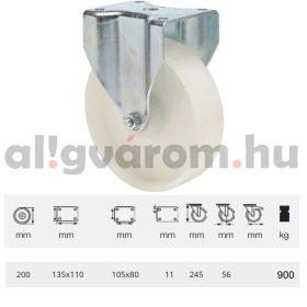   FHPN 2003 6000, Nagy teherbírású fix kerék, (poliamid) műanyag futófelület, horganyzott villába szerelve, 200 mm, 900 kg teherbírás