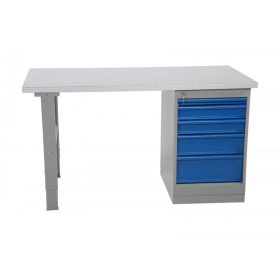   Fiókos műhelyasztal ipari kivitel 1600 mm 500 kg állítható magasság fém asztallap