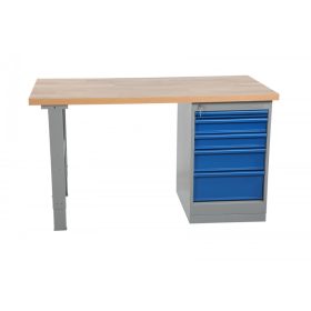  Fiókos műhelyasztal ipari kivitel 1600 mm 500 kg állítható magasság valódi tölgy asztallap