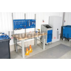   Fiókos műhelyasztal ipari kivitel 1600 mm 500 kg állítható magasság valódi tölgy asztallap