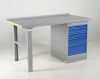 Fiókos műhelyasztal ipari kivitel 1600 mm 500 kg állítható magasság olajjal kezelt MDF asztallap