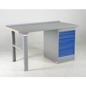   Fiókos műhelyasztal ipari kivitel 1600 mm 500 kg állítható magasság olajjal kezelt MDF asztallap