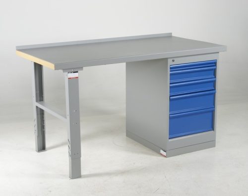 Fiókos műhelyasztal ipari kivitel 1600 mm 500 kg állítható magasság olajjal kezelt MDF asztallap