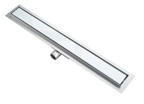 Fehér üvegbetétes rozsdamentes zuhanyfolyóka 80 cm 