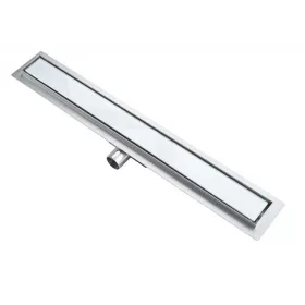 Fehér üvegbetétes rozsdamentes zuhanyfolyóka 90 cm