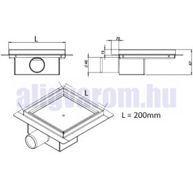   Szögletes burkolható rozsdamentes zuhanyfolyóka 200x200 mm