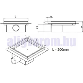   Szögletes burkolható rozsdamentes zuhanyfolyóka 200x200 mm