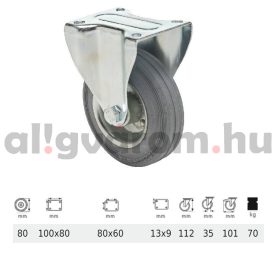   FPSG 0801 2000 L, Fix kerék, szürke (nyommentes) gumi futófelület, 80 mm, 70 kg teherbírás, talpas felfogatás