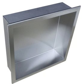   Beépíthető fürdőszobai polc szálcsiszolt 300 x 300 mm, szegéllyel ellátott, rozsdamentes acél lemezből