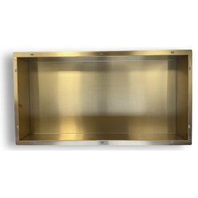  Beépíthető fürdőszobai polc arany színben 300 x 600 mm, körbe burkolható azaz keret nélküli rozsdamentes acél lemezből