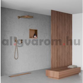   Beépíthető fürdőszobai polc arany színben 300 x 600 mm, körbe burkolható azaz keret nélküli rozsdamentes acél lemezből