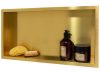 Beépíthető fürdőszobai polc arany színben 300 x 600 mm, szegéllyel ellátott, rozsdamentes acél lemezből