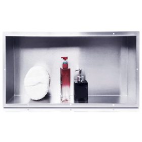   Beépíthető fürdőszobai polc szálcsiszolt 300 x 600 mm, körbe burkolható azaz keret nélküli rozsdamentes acél lemezből