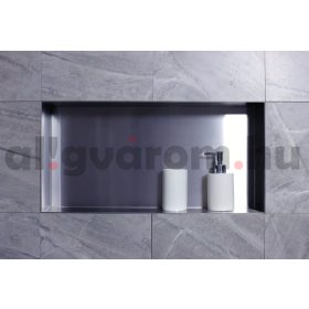   Beépíthető fürdőszobai polc szálcsiszolt 300 x 600 mm, körbe burkolható azaz keret nélküli rozsdamentes acél lemezből