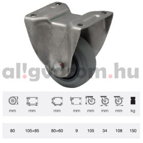   FXPF 0801 7100, Fix kerék, rozsdamentes villába szerelve, prémium PERFORMA tömörgumi futófelület, 80 mm, 150 kg teherbírás, talpas felfogatás