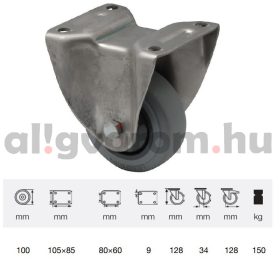   FXPF 1001 7100, Fix kerék, rozsdamentes villába szerelve, prémium PERFORMA tömörgumi futófelület, 100 mm, 150 kg teherbírás, talpas felfogatás