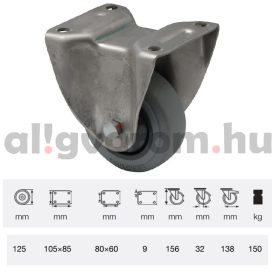   FXPF 1251 7100, Fix kerék, rozsdamentes villába szerelve, prémium PERFORMA tömörgumi futófelület, 125 mm, 150 kg teherbírás, talpas felfogatás