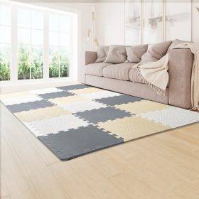   EVA habszivacs padlóburkolat 16 darab puzzle játékszőnyeg 31,5x31,5 cm bézs-szürke mintás 1 cm vastagságú puha borítás