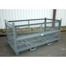  Dupla széles gitterbox Rácsos tároló konténer lehajtható oldalfal 224x112x111 Méret belül 221x109x930 mm 1500 kg
