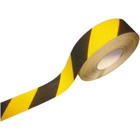   Fekete sárga csúszásgátló csúszásmentesítő szalag 100 mm csíkos öntapadó időjárás álló ragasztós csík. Méterenkénti ár.