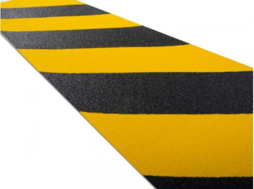 Csúszásgátló csíkok 150x610 mm sárga-fekete figyelmeztető jelöléssel 5 db öntapadós csúszásmentesítő szalag 