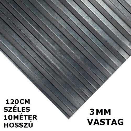 SBR 10 méter 3x1200 mm Bordás gumiszőnyeg széles csíkozású 120 cm széles 10 méter hosszú 3 mm vastag tekercs gumi védőborítás