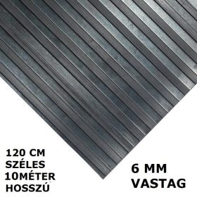   SBR 10 méter 6x1200 mm Bordás gumiszőnyeg széles csíkozású 120 cm széles 10 méter hosszú 6 mm vastag tekercs gumi védőborítás méterenkénti ár!