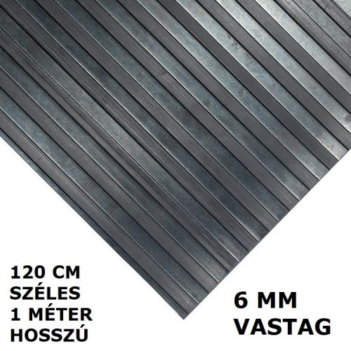 SBR 6x1200 mm Bordás gumiszőnyeg széles csíkozású 120 cm széles 6 mm vastag méterenként rendelhető tekercs gumi védőborítás
