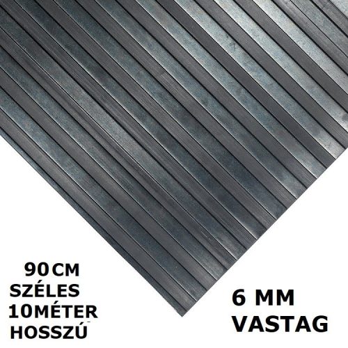 SBR 10 méter 6x900 mm Bordás gumiszőnyeg széles csíkozású 90 cm széles 10 méter hosszú 6 mm vastag tekercs gumi védőborítás