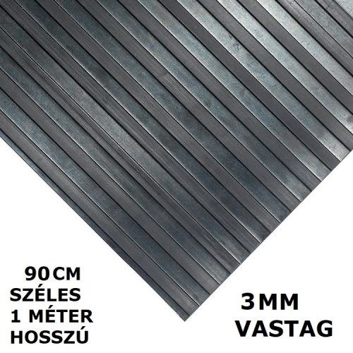 SBR 3x900 mm Bordás gumiszőnyeg széles csíkozású 90 cm széles 3 mm vastag méterenként rendelhető tekercs gumi védőborítás