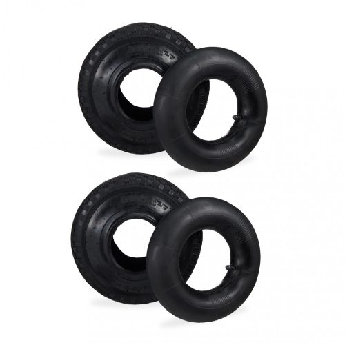 Ø260x85 mm Pótkerék alkatrész gumi belsővel és külső gumi borítással 2 pár 3.00-4 kézikocsi, fűnyíró, kistraktor, kiskocsi pótkerék készlet