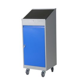 Gurulós polcos munkaasztal ferde munkalap zárható