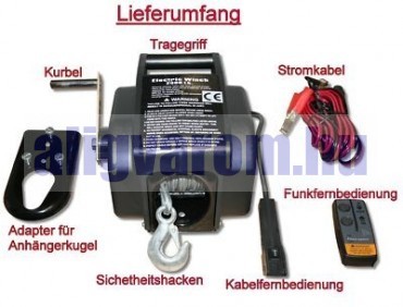 Hajócsörlő távirányítós elektromos vontató motoros drótkötél 12V 2300 kg úszó tehernél, rádiós, kábel nélküli távirányító