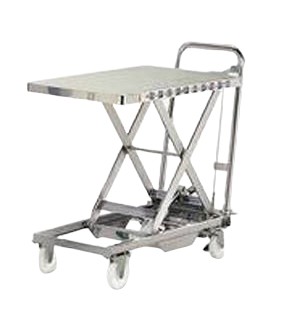 ROZSDAMENTES, ollós emelőasztal kézi szállító és mobil hidraulikus emelő kocsi 100 kg teherbírás,  mobil emelő asztal ollósemelő