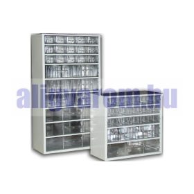 Alkatrész tároló fiókos szekrény szortimenter 30x55 cm 1 nagy 6 közepes és 30 kicsi fiók Hobby box c