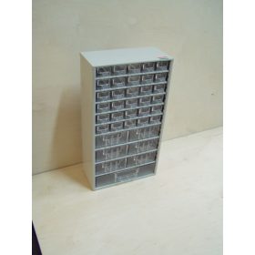   Alkatrész tároló fiókos szekrény szortimenter 30x55 cm 1 nagy 6 közepes és 30 kicsi fiók Hobby box csavar fakk, szerszám játék tartó doboz