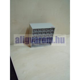   Szortimenter 30x28 cm, fémházas alkatrész tároló fiókos szekrény, 4 közepes és 15 kicsi fiók fiókos tároló, kötőelem tartó doboz