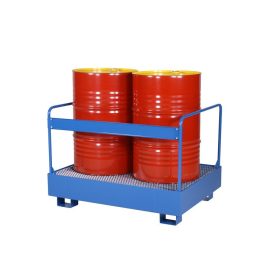   Hordótároló állvány és kármentő tálca két hordó számára védőkorláttal