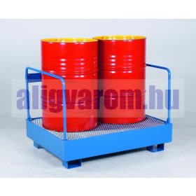   Hordótároló állvány és kármentő tálca két hordó számára védőkorláttal