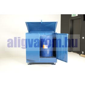   Zárható hordótároló láda és állvány és kármentő tálca két hordó számára 