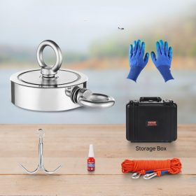   Extra erős mágneses horgászkészlet 907 kg húzóerejű egyoldalas neodímium mágnessel, 20 m kötéllel, strapabíró műanyag tárolókofferrel